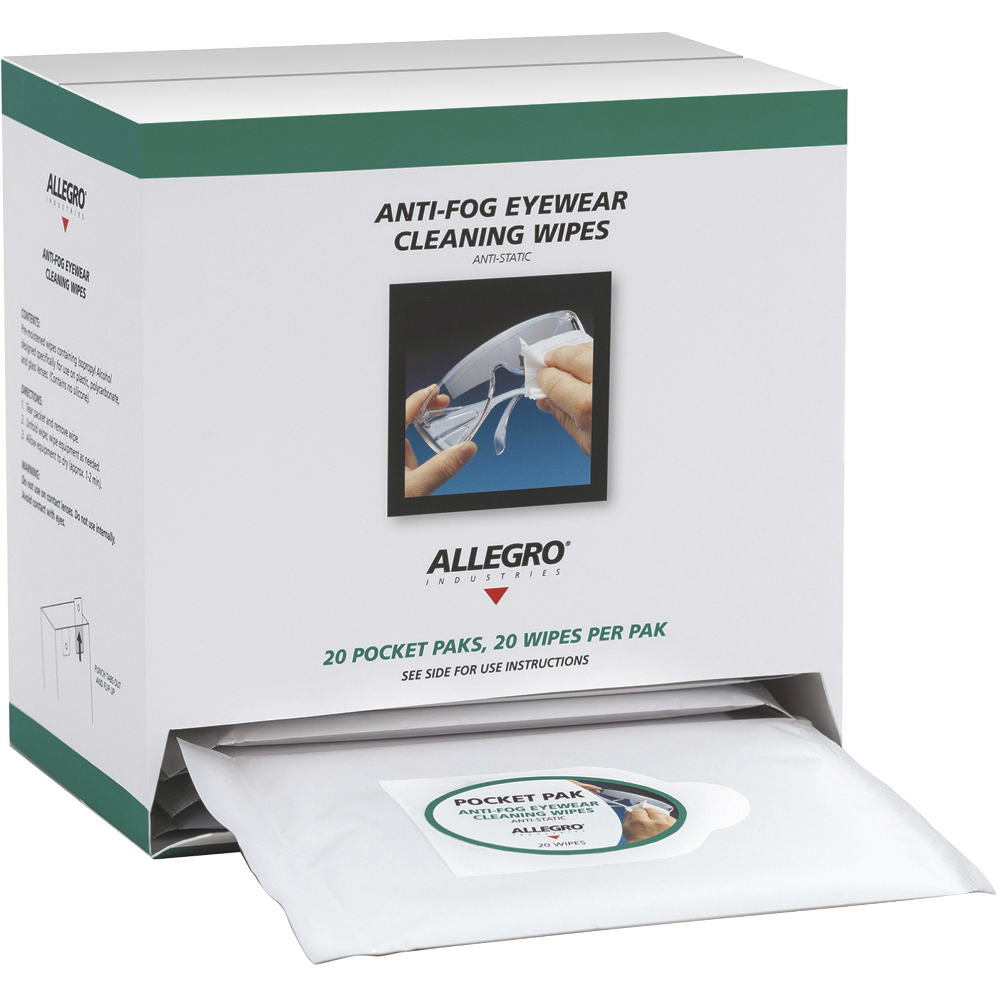 Allegro Lens Cleaning Wipes with Concentrated Solution, 20 Pocket Paks of 20 Wipes Each (400 Total), 5in. x 8in., Model# 0350-20PPD